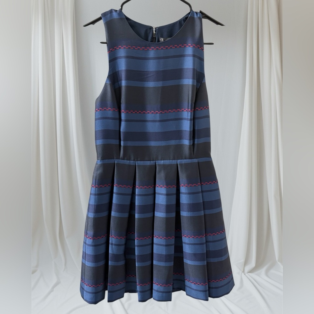 A|X Armani Exchange NWT Women’s Navy Stripe Pleated Mini Dress Sz 6 $210 Retail